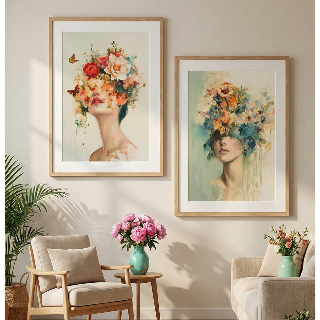 Quadro Feminino Para Quarto Dupla De Quadros Decorativos Quadro Vintage Com Moldura Quadro Colorido