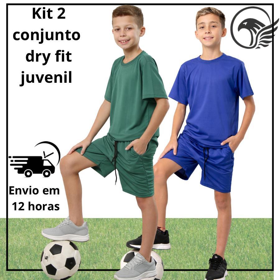 KIT 2 CONJUNTOS JUVENIL MASCULINO LEVE E FRESQUINHO CAMISETA E BERMUDA COM ELÁSTICO E BOLSO 10 a 16