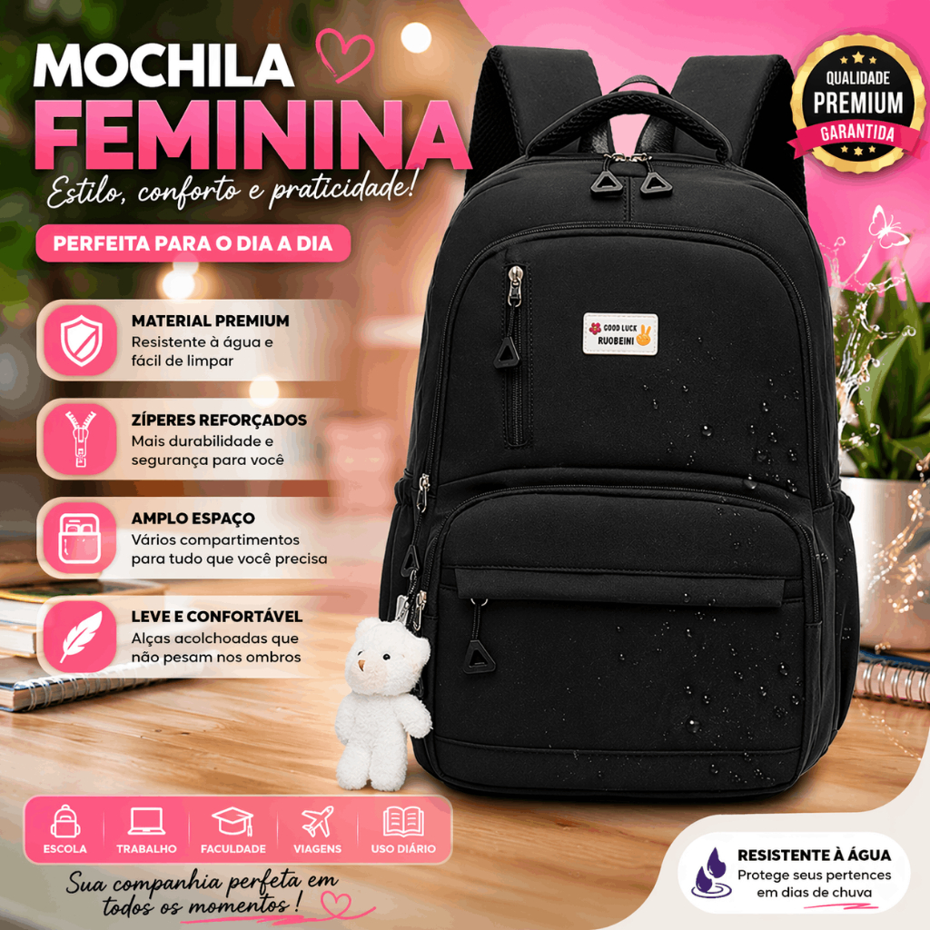 Mochila Feminina Grande Escolar Impermeável Bolsa Moda Faculdade Trabalho