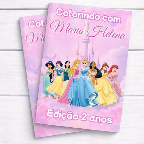 livrinho de colorir Personalizado Princesas e Príncipes capa Brilhosa menina- Mini livrinho Lembrancinha pra aniversário