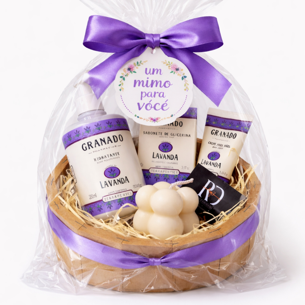Kit Presente Feminino Spa Lavanda Granado com Hidratante, Creme para Mãos, Sabonete e Vela Aromática