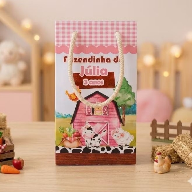PEGUE E MONTE | Sacolinha Surpresa P  Fazendinha Rosa - Personalizados - Lembrancinha - Festa - Aniversário- Decoração