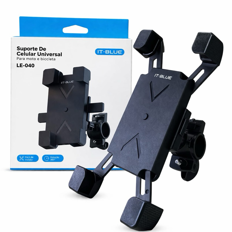 Suporte Celular Moto e Bicicleta Universal com Trava Automática 360° Anti Vibração Ajustável Guidão