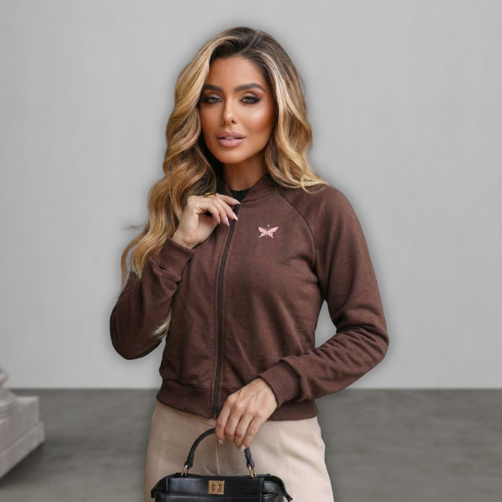 Moletom Feminino com Zíper Casual Inverno Quentinho Confortável Estiloso