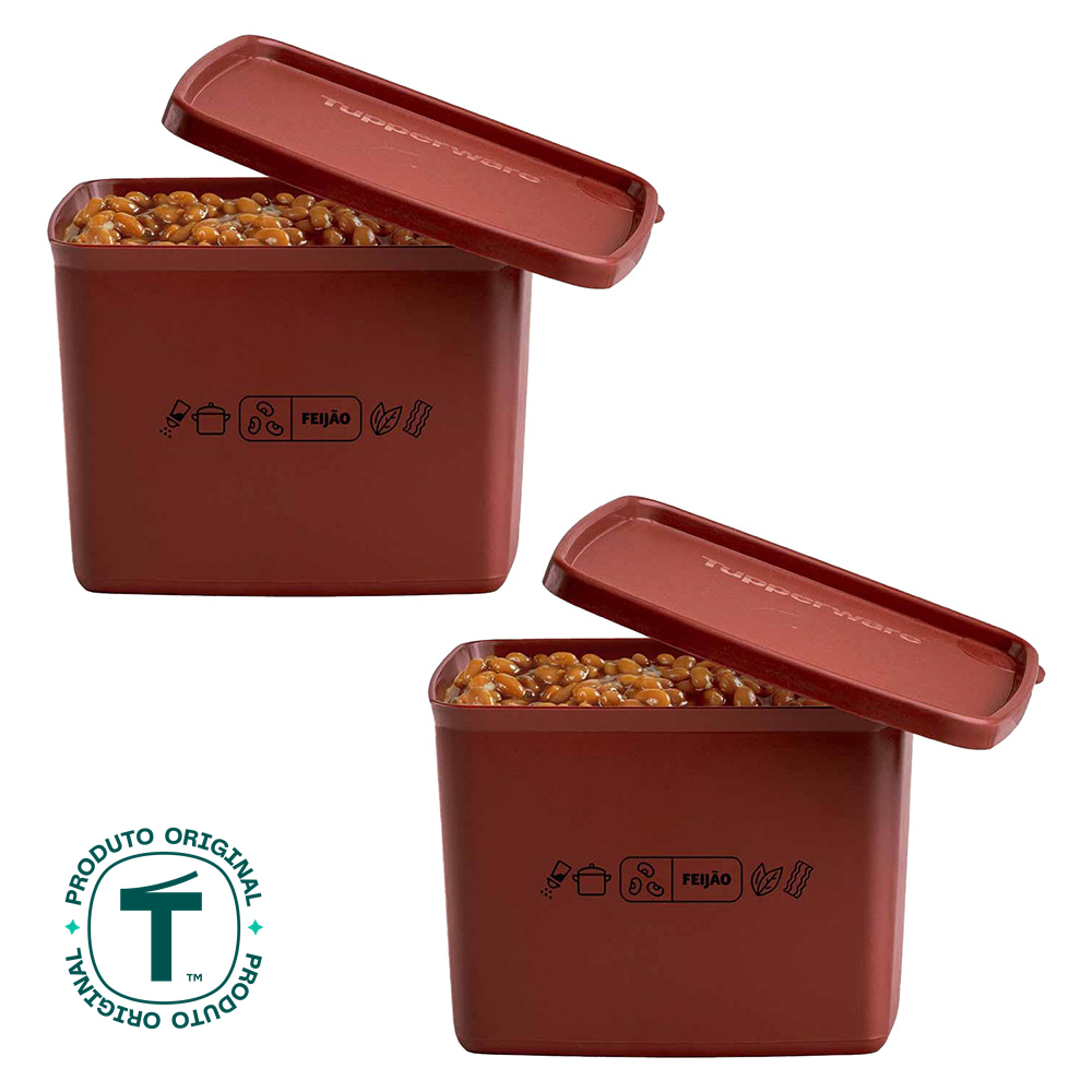 Kit com 2 Potes Herméticos Tupperware Jeitoso Mix Feijão Marrom 800ml