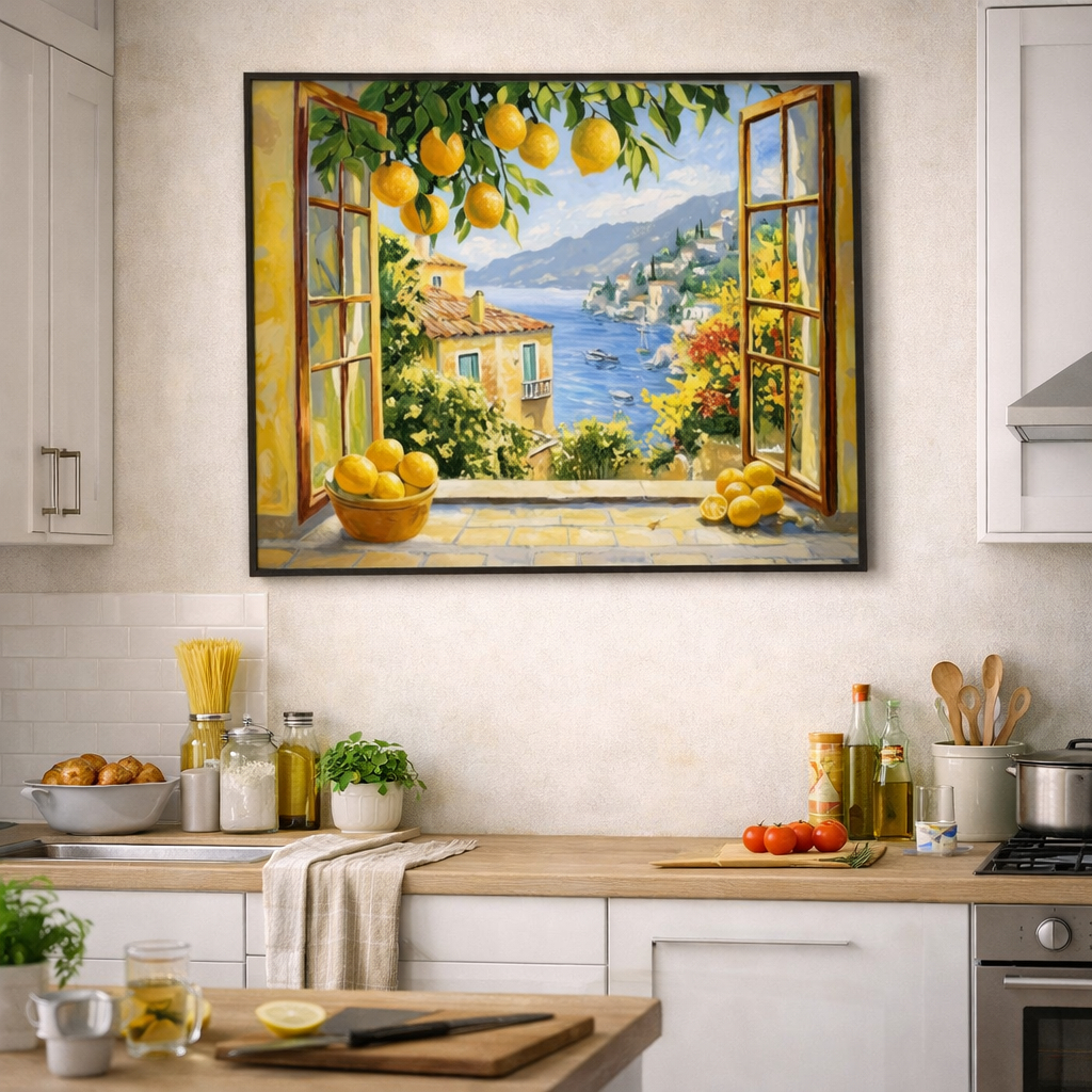 Quadro Decorativo Paisagem Pintura Elegante Abstrato Decoração Sala Cozinha Quarto MDF Limão Itália