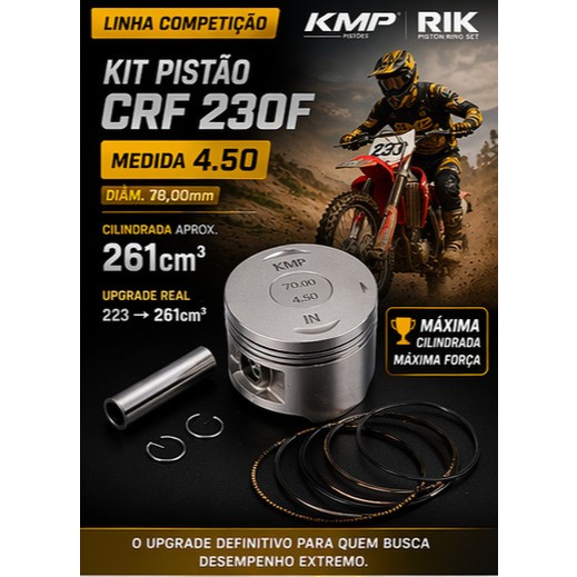 Kit Competição Pistão Kmp Premium + Anéis RIK Crf 230 4.50mm (70mm)