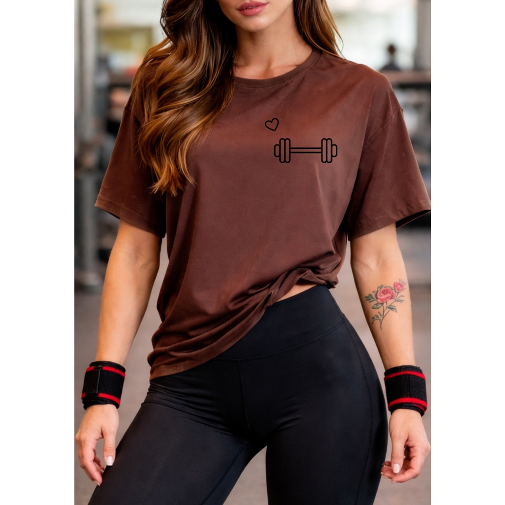 Camiseta 100% Algodão Feminina Gym Treino Academia Fitness Musculação em Oferta na Shopee
