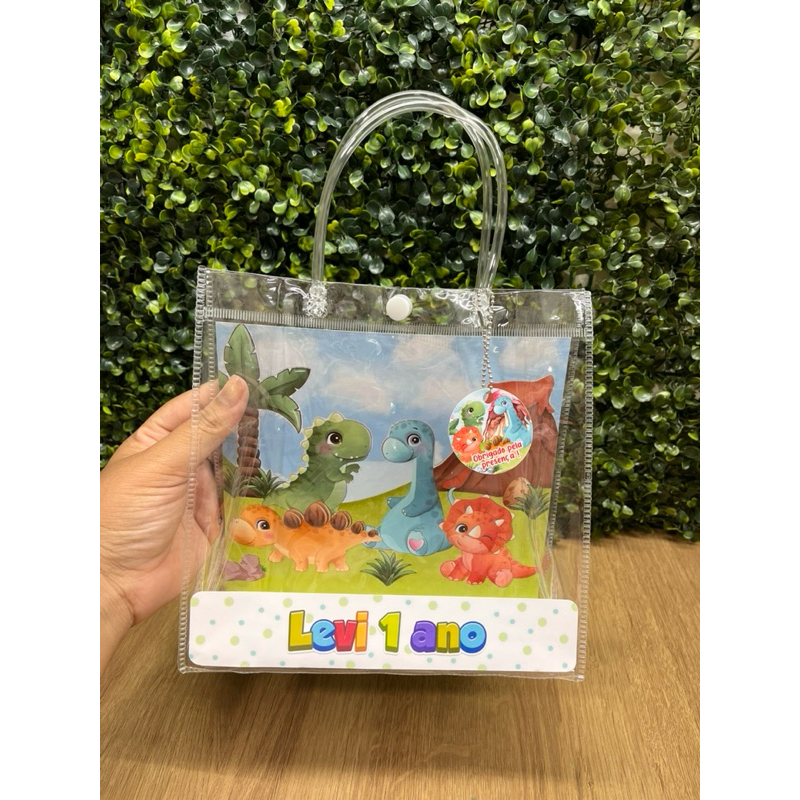 Sacola PVC Personalizada 20x20x8-Festa infantil- Lembrancinhas-Dino baby
