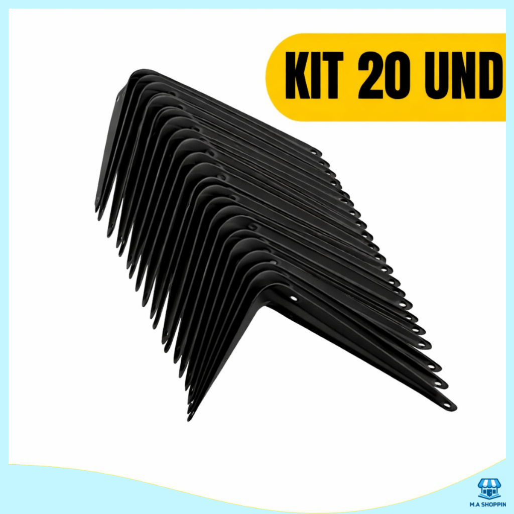 Kit 10 Pcs/15 Pcs /20 Pc Suporte 20x25cm Para Prateleira Cantoneira Preta Suporte Mão Francesa