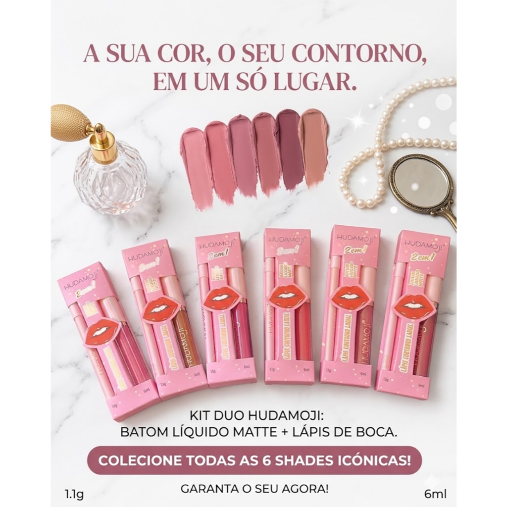 Kit Labial 2 em 1 Gloss Super Hidratante com Alto Brilho Perolado e Lapis Contorno da Boca