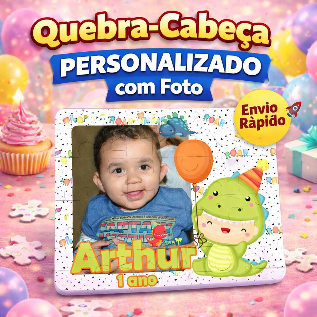 10a30un Lembrancinha Aniversário Personalizado com Foto e Tema | Nome e Idade - Quebra-Cabeça