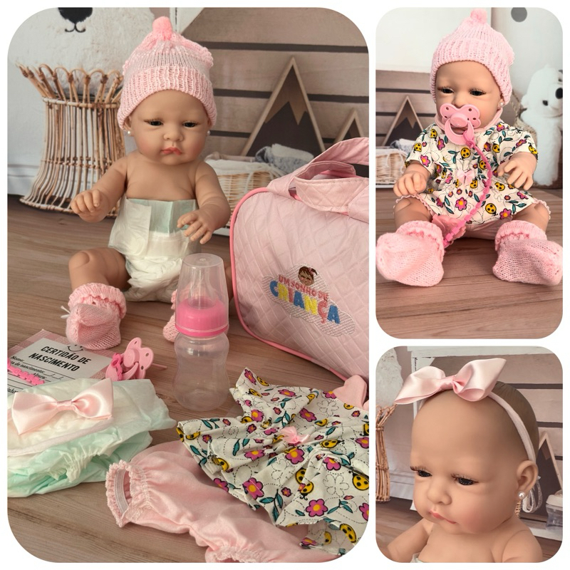 Bebê Boneca Realmente Reborn Corpinho Silicone com acessórios pode banhar