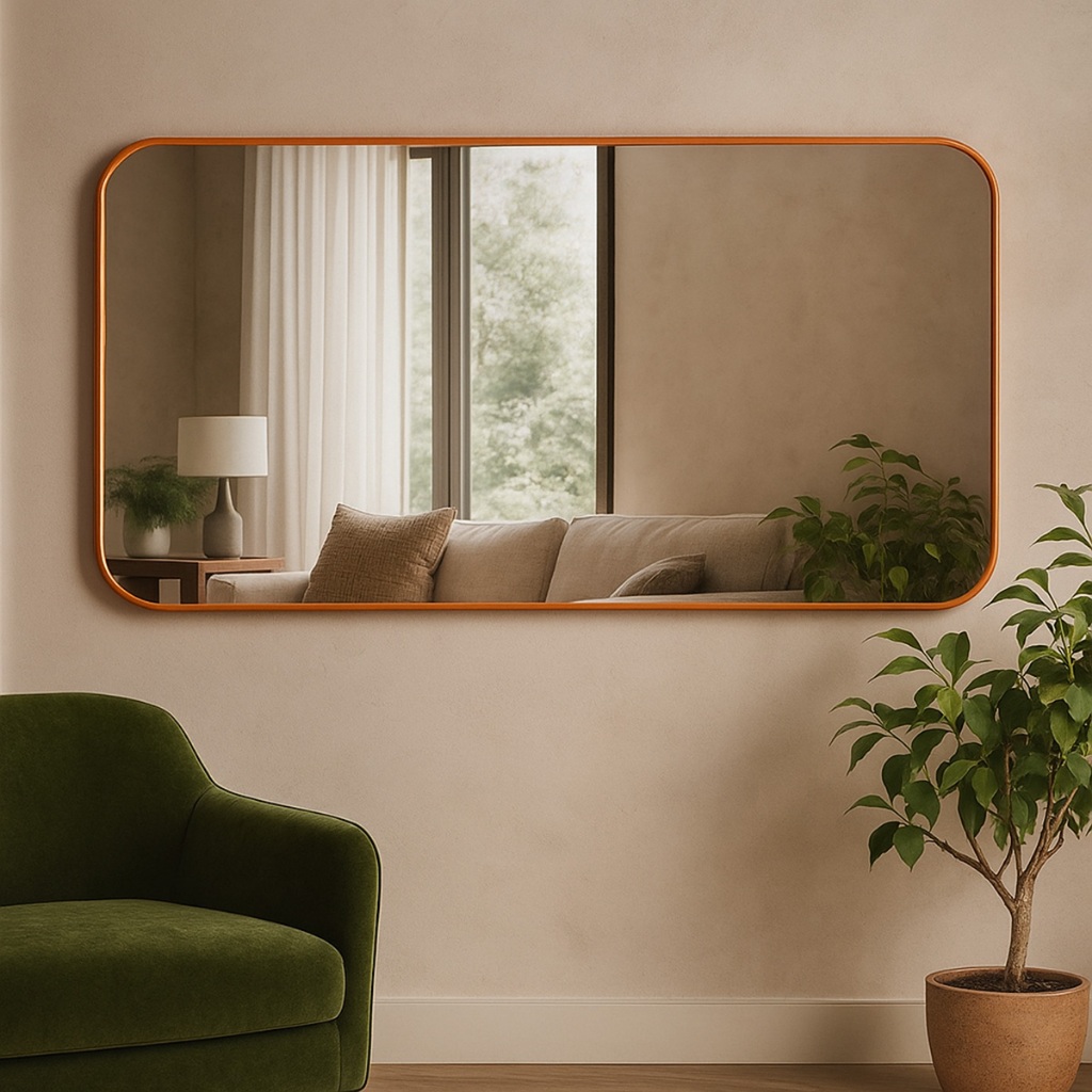Espelho Decorativo Retangular 53x110cm Com Moldura Bordas Arredondadas Para Parede