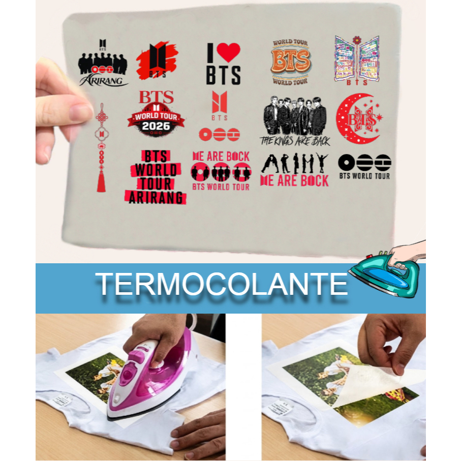 14 Apliques BTS Arirang Turnê 2026 Termocolantes Adesivo P/Tecido Bts Para Customização de Camisetas e Roupas