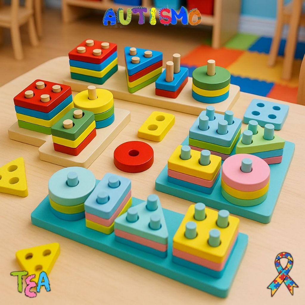Brinquedo Encaixe Divertido Autismo TEA Educativo Sensorial Montessori Quebra-Cabeça Infantil