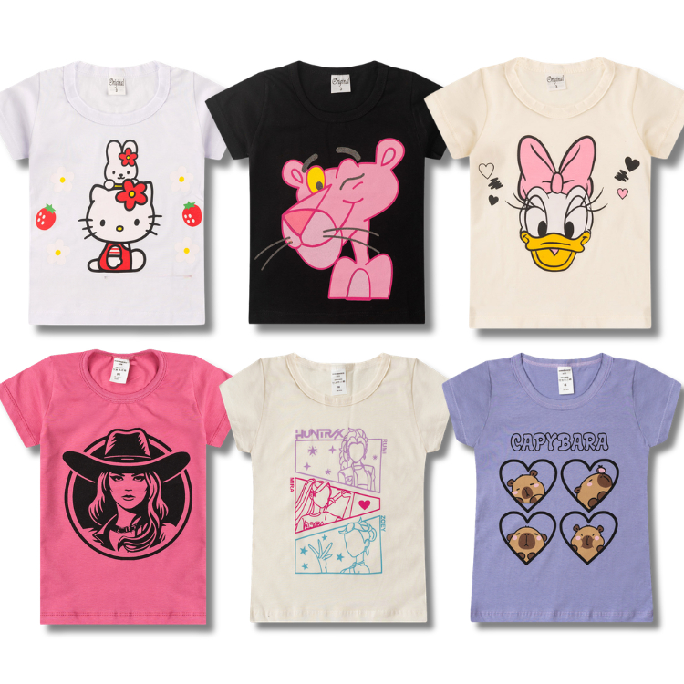 Kit 4 Blusas Meninas Estampadas Cores Sortidas do 3 ao 16 Anos Infantil Juvenil Femininas