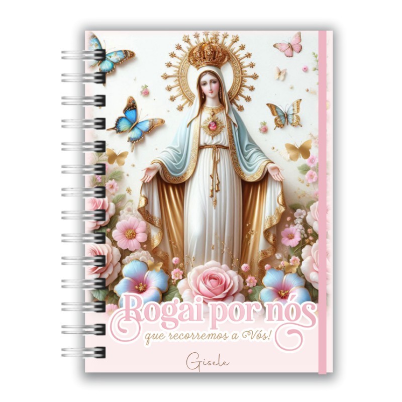 Caderno Devocional de Versículos Personalizado com nome | Nossa Senhora | Presente Católico Feminino Capa Dura Floral