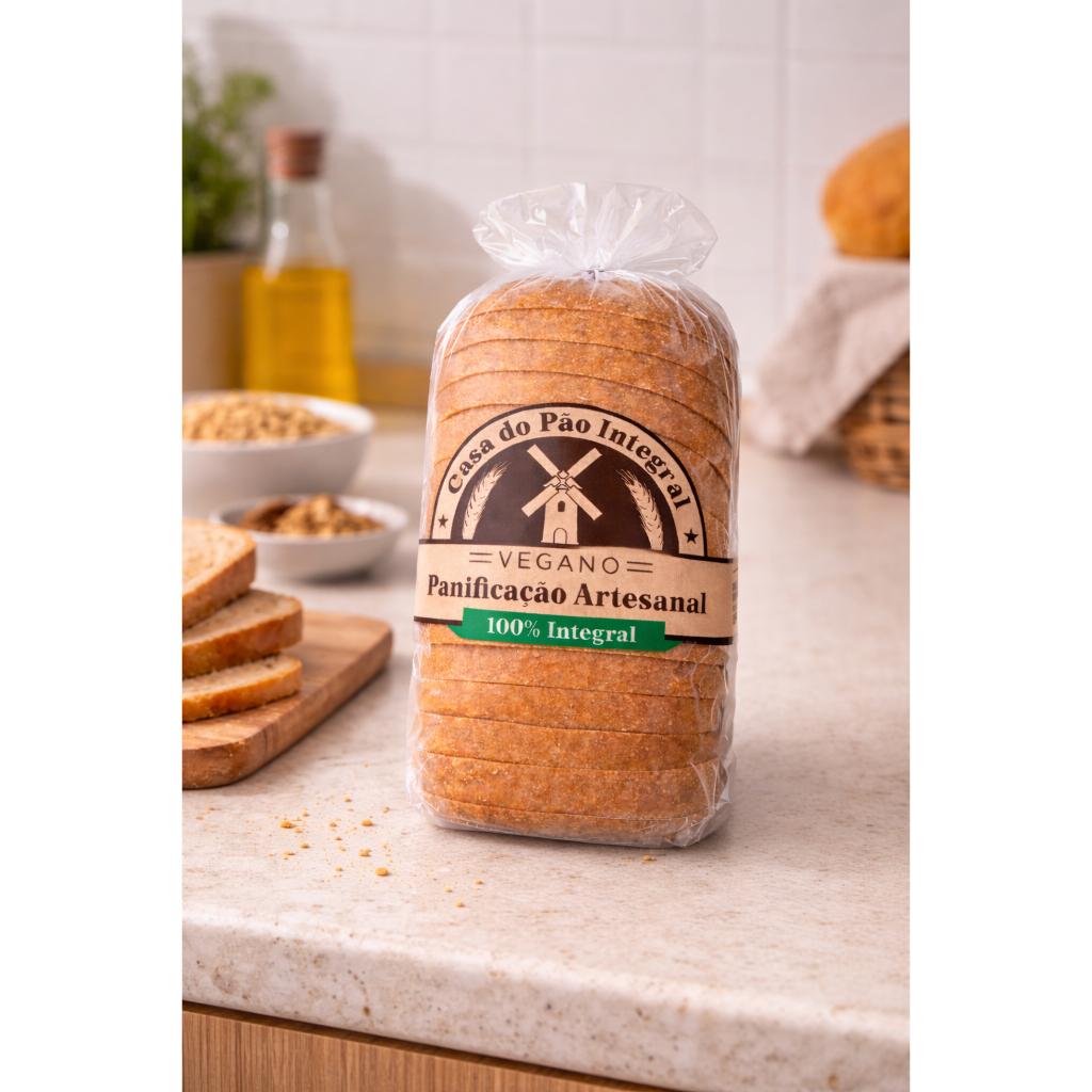Pão de Forma Integral - Fit, Artesanal e Vegano 450g - Casa do Pão Integral