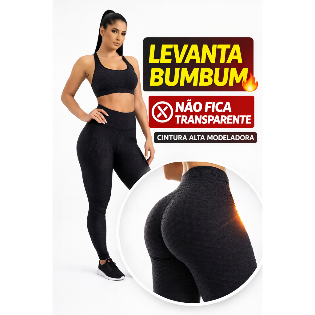 Kit 2 Leggings Fitness Cintura Alta Modeladora Levanta Bumbum Não Transparente Academia