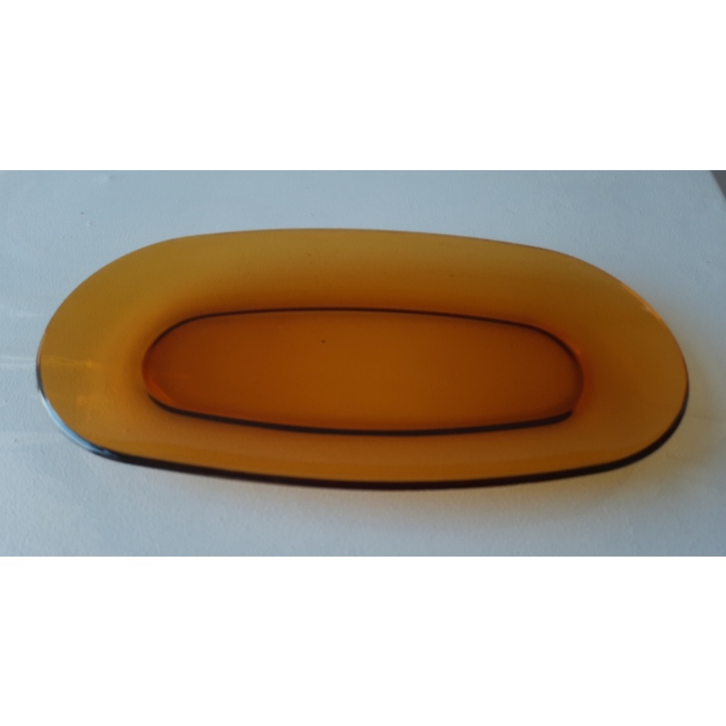 Travessa antiga em vidro âmbar Duralex 17cm x 32cm louça antiga