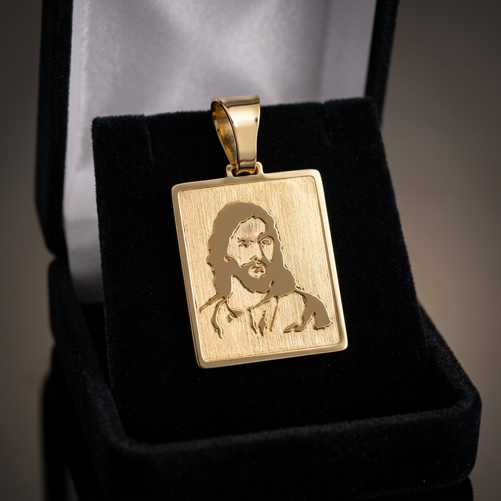 PINGENTE FÉ PLACA JESUS CRISTO GG - Banhado a ouro 18k