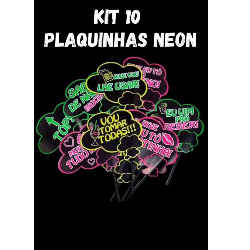 kit Plaquinha Divertida Neon - 10 Unidades - Aniversário, Festas, Casamento, 15 anos