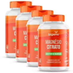 Kit 4x Bigens Magnésio Citrato 60 Cápsulas 260mg Alto Teor | Energia Muscular | Sono | Relaxamento