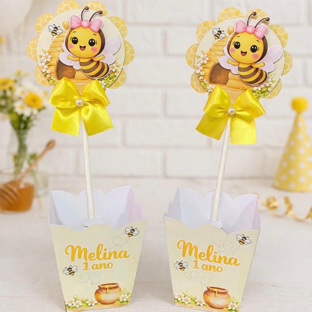 Kit Centro de Mesa Abelhinha Personalizado /Enfeite/Arranjo de Mesa/ Cachepô/Festa/ Decoração/ Aniversário