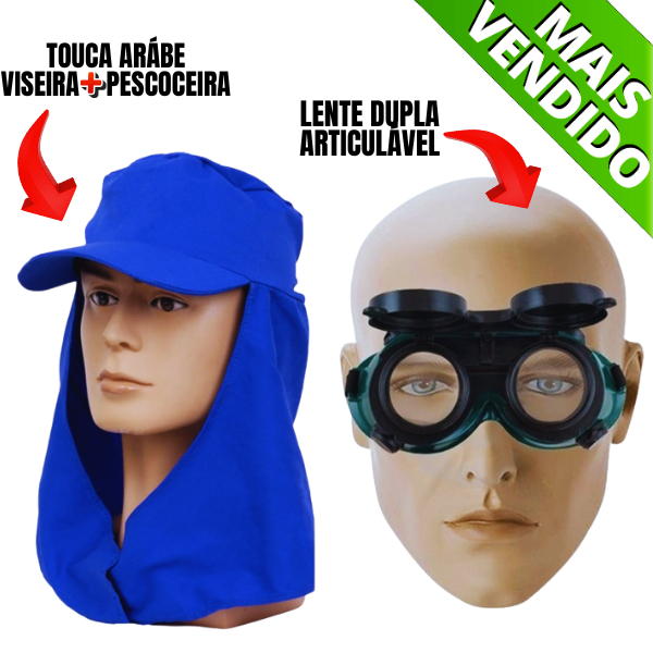 Kit Touca Arabe Pescoceira + Òculos soldador Lente Dupla Atende NBR
