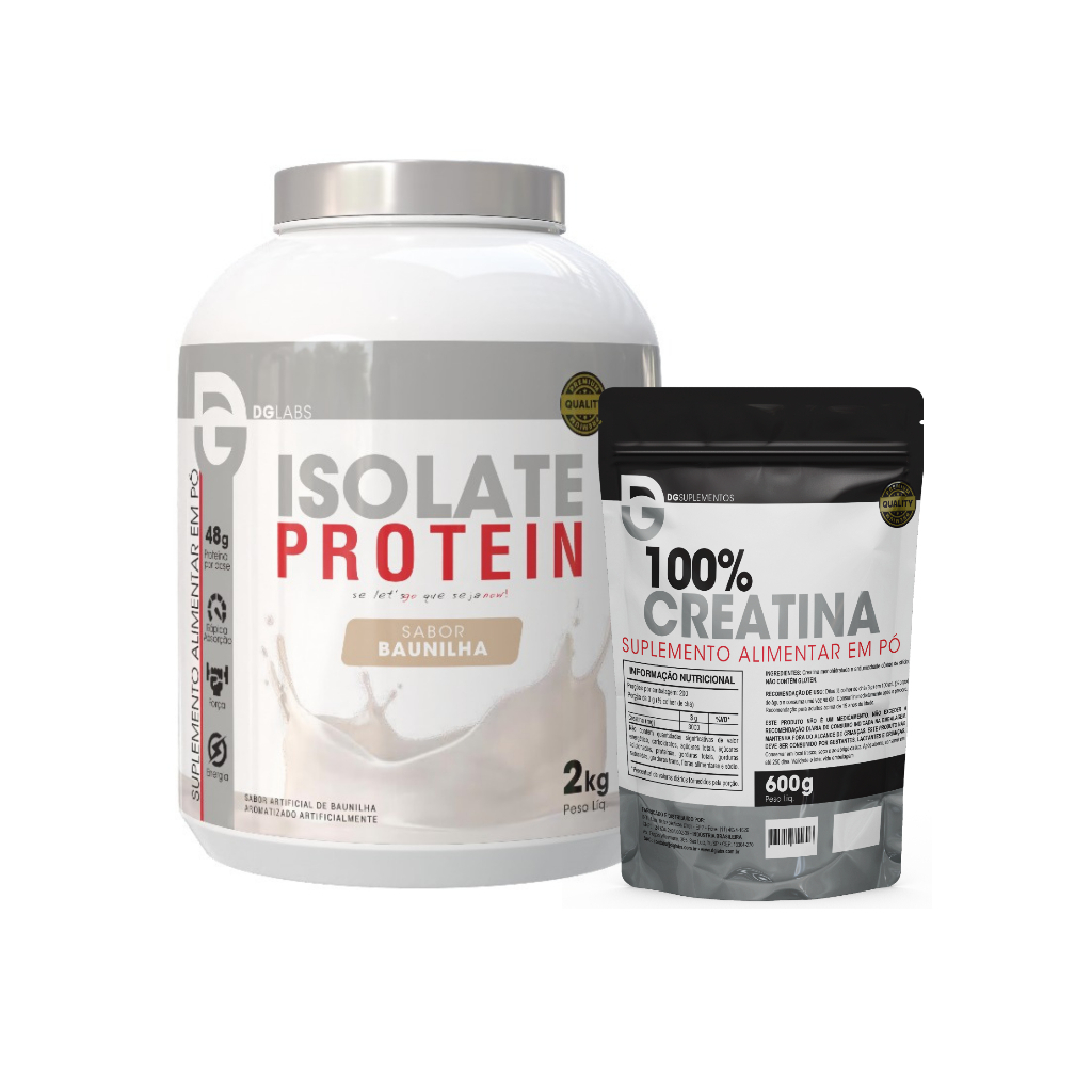 Kit Isolate Protein 2kg + 100%Creatina Pura 600g - DG Labs - Kit Whey Isolada + Creatina Puríssima