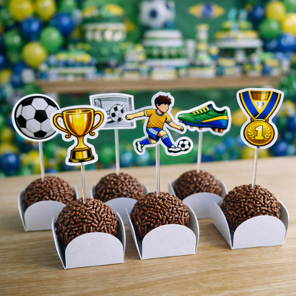 Kit Topper Futebol Brasil para Docinhos Bola Troféu Medalha Chuteira jogador ENVIO IMEDIATO