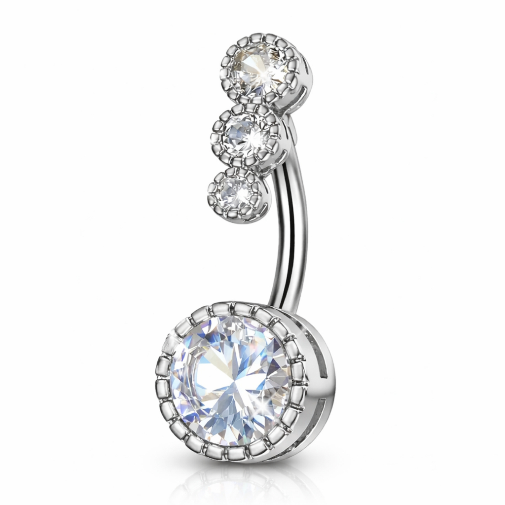 Piercing Umbigo Invertido Aco Inox Antialergico Pedras Zirconias Cristal Pingente Joia Body Piercing