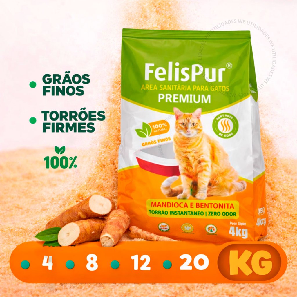 Areia Gato Biodegradável Mandioca Higiênica Grãos Ultra Fino Kit 4 ou 8 ou12 ou 20 kilos NaturalOdor em Oferta na Shopee