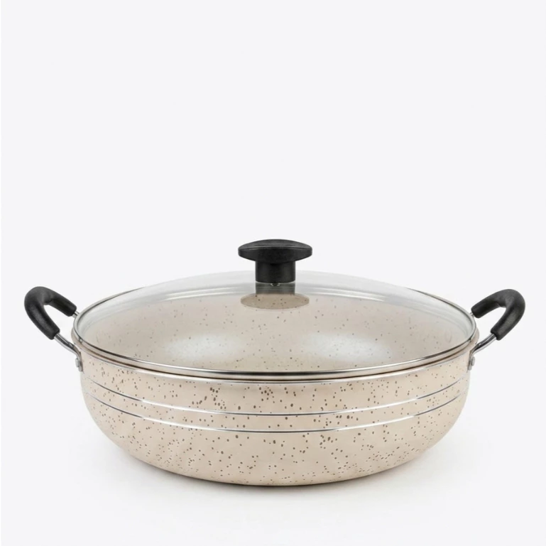 Panela Grande Frigideira Wok Silver Lines Antiaderente com alças + Tampa. — imagem 1