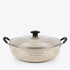 Panela Grande Frigideira Wok Silver Lines Antiaderente com alças + Tampa.