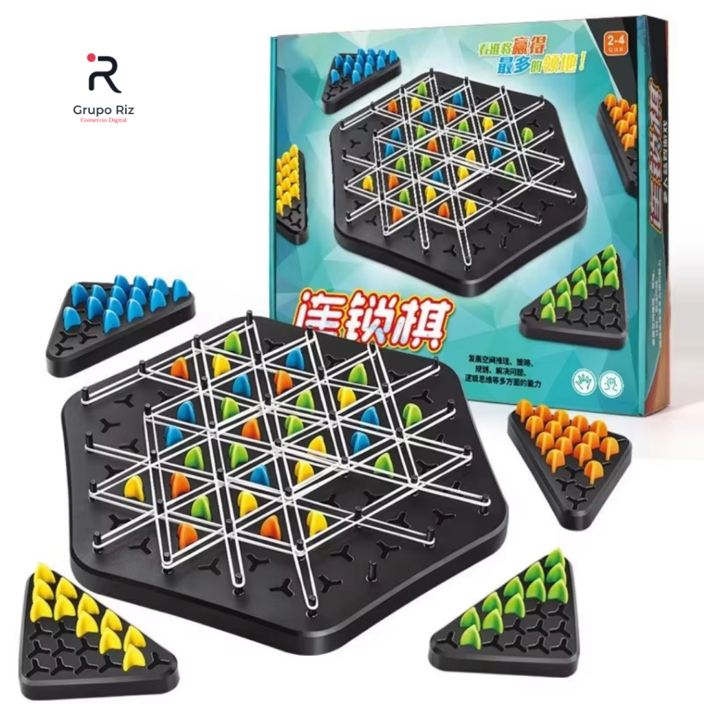 Jogo Tabuleiro Triangulos Xadrez Geométrico Elástico Estratégia Raciocínio Lógico Multijogador