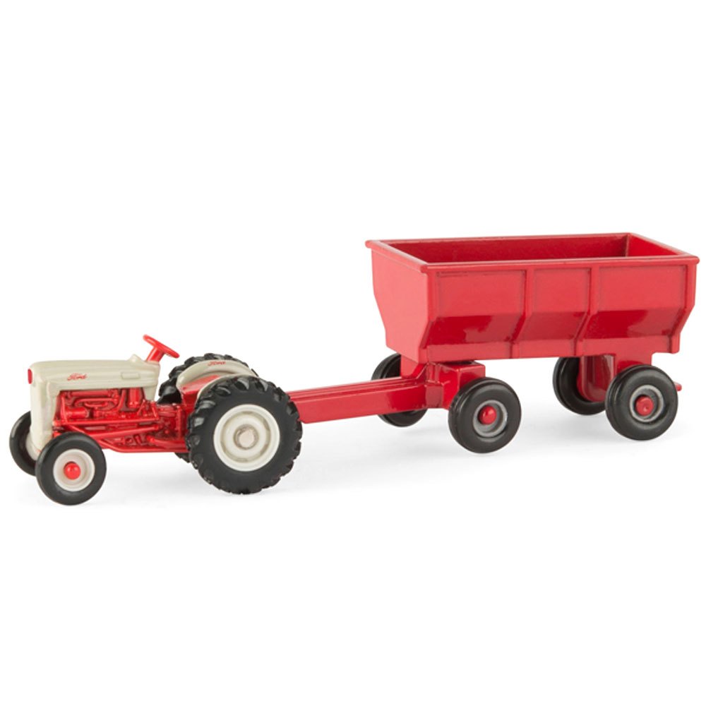 Miniatura Trator Agrícola Ford NAA com Vagão Graneleiro 1/64 ERTL Metal Diecast