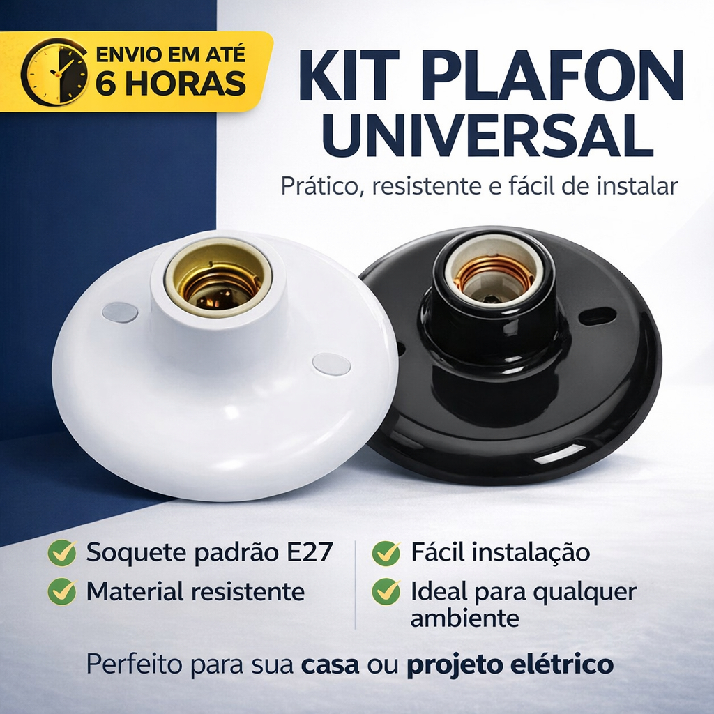 Kit  Plafon redondo Luminária Soquete E27 Plafonier Bivolt Bocal de Teto 2, 3, 5 e 10 unidades