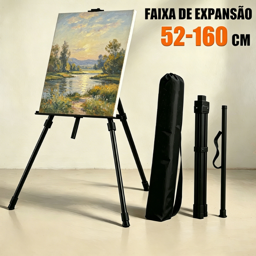 Cavalete Tripé de Pintura Profissional 1,60m Dobrável com Bolsa Para Tela Grande, Aço Resistente 5kg