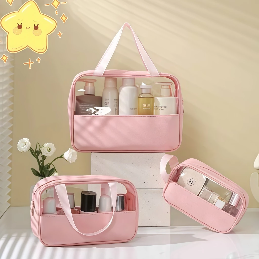 KIT 3 Necessaire Bolsa Portátil Transparente Para Viagem Cosméticos Produtos De Higiene Pessoal-Q3 — imagem 1