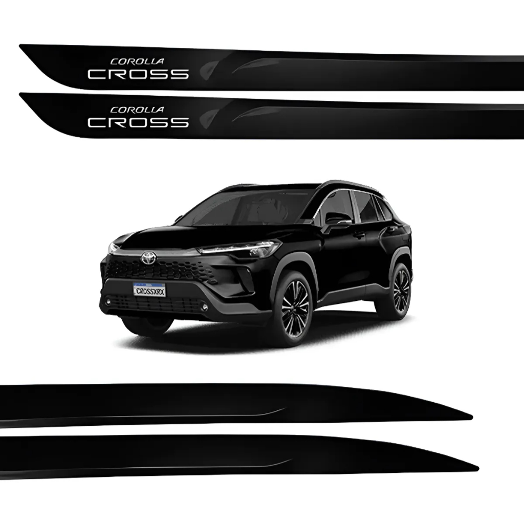 Jogo Friso Lateral Corolla Cross 2021 A 2026 Preto Infinito Facão 4 Portas Grid