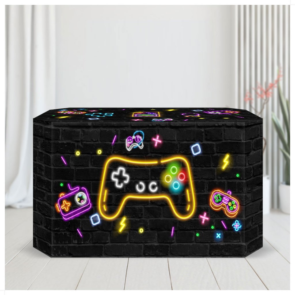 Capa de Mesa Sublimada Decoração Aniversário Gamer Veste Fácil Em Tecido Sublimado