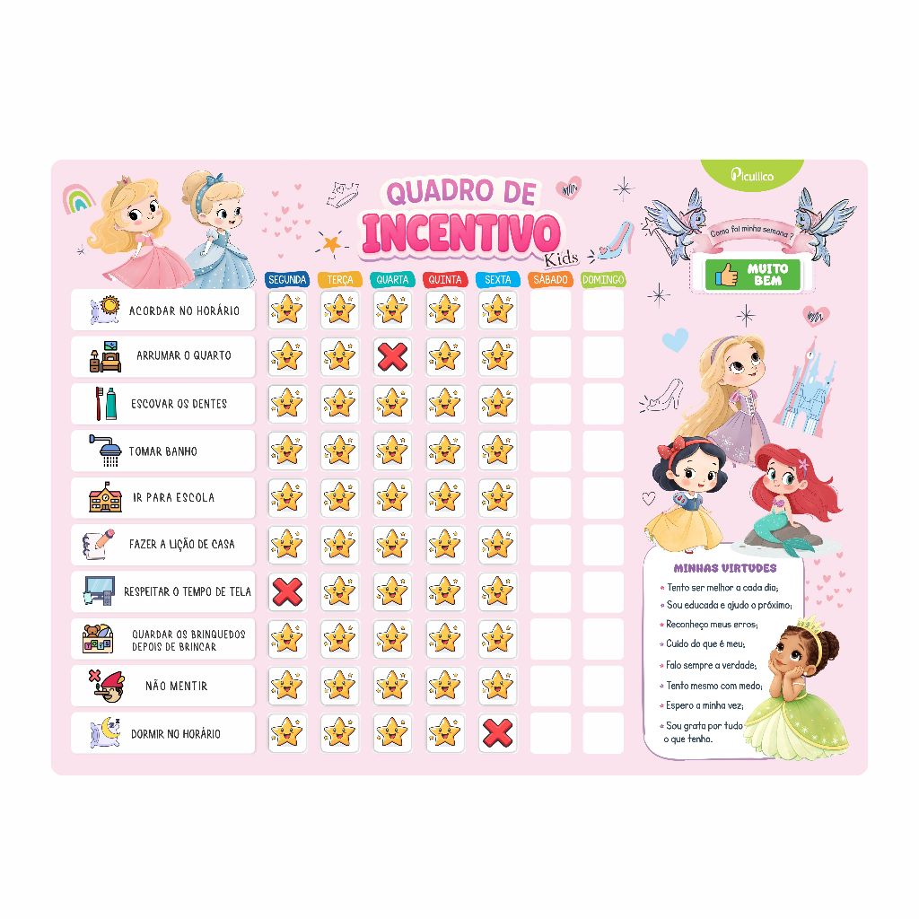 Quadro de Incentivo Infantil ou Tarefas Infantil - Imã de Fixação na Geladeira