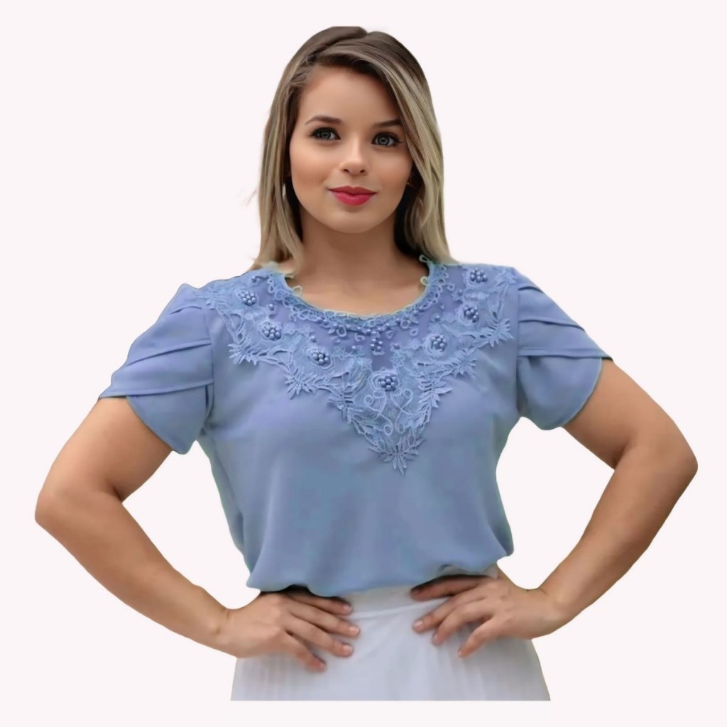 kit 26 blusas azul bebe renda pérola (10P, 7M, 8G, 1GG)