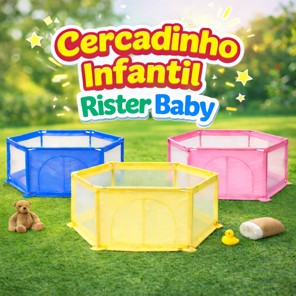 Cercadinho Infantil Bebê Grande Portátil Dobrável com Tela Proteção Segurança Rister Baby