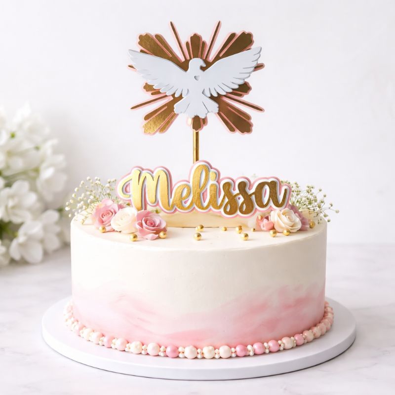 ENVIO RÁPIDO - Topper para Bolo – Espírito Santo / Batizado / Comunhão / Crisma - Topper para bolo - Decoração de Bolo