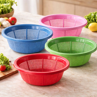 Kit 4 Escorredores de Alimentos Coloridos| Lava Tudo Multiuso (Arroz, Frutas e Verduras)