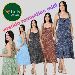Vestido Midi Romântico em Crepinho 💕✨ – Leve, Confortável e Elegante, detalhes- Bojo – Tamanho Único (Veste 40 ao 46)