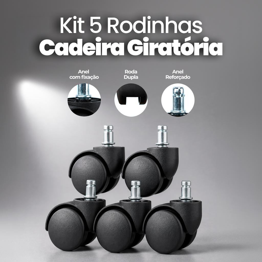 Kit 5 Rodinhas Cadeira Giratória Escritório Executiva Secretaria Gamer Anti Ruido